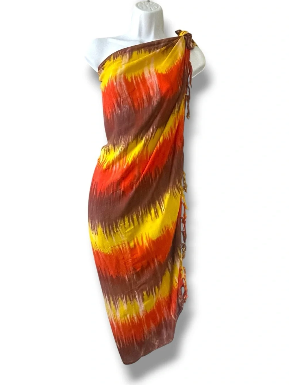 Tie Dye Fringe Scarf Wrap Shawl Festival Earth Tone Sarong Beach Cover Up Boho
